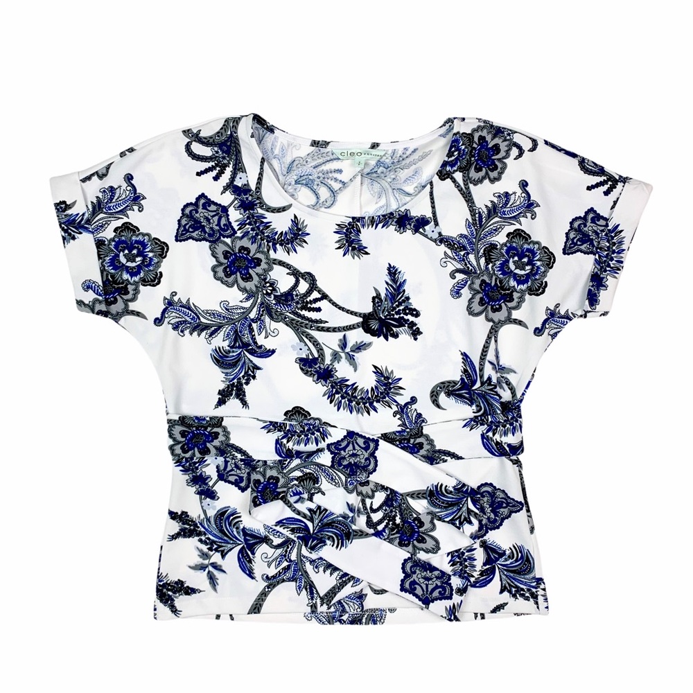 Blue and white wrap around shirt